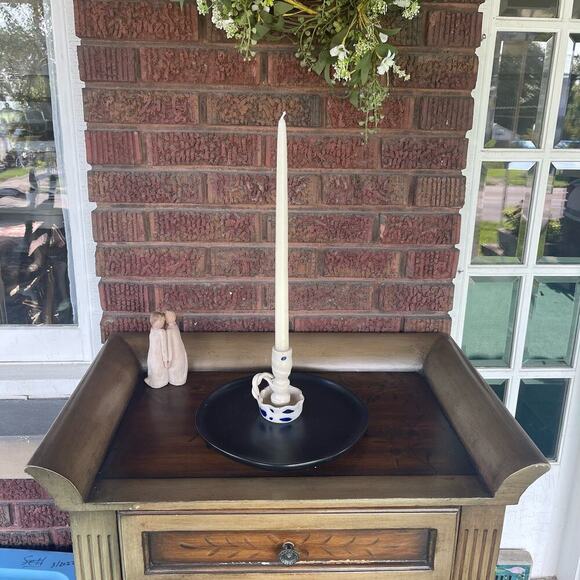 VTG Williamsburg Pottery Salt Glaze Candle Stick in Willow Blue - Picture 2 of 4